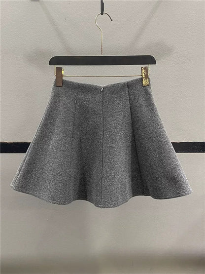 Women's 2025 Autumn/Winter New Style Patchwork Woolen Midi Skirt, High Waist, Slimming, Hip-Concealing A-line Skirt, Umbrella Skirt, Short Skirt