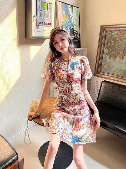 Summer dress for women 2025 new style women's summer skirt this year popular beautiful niche design slim floral dress