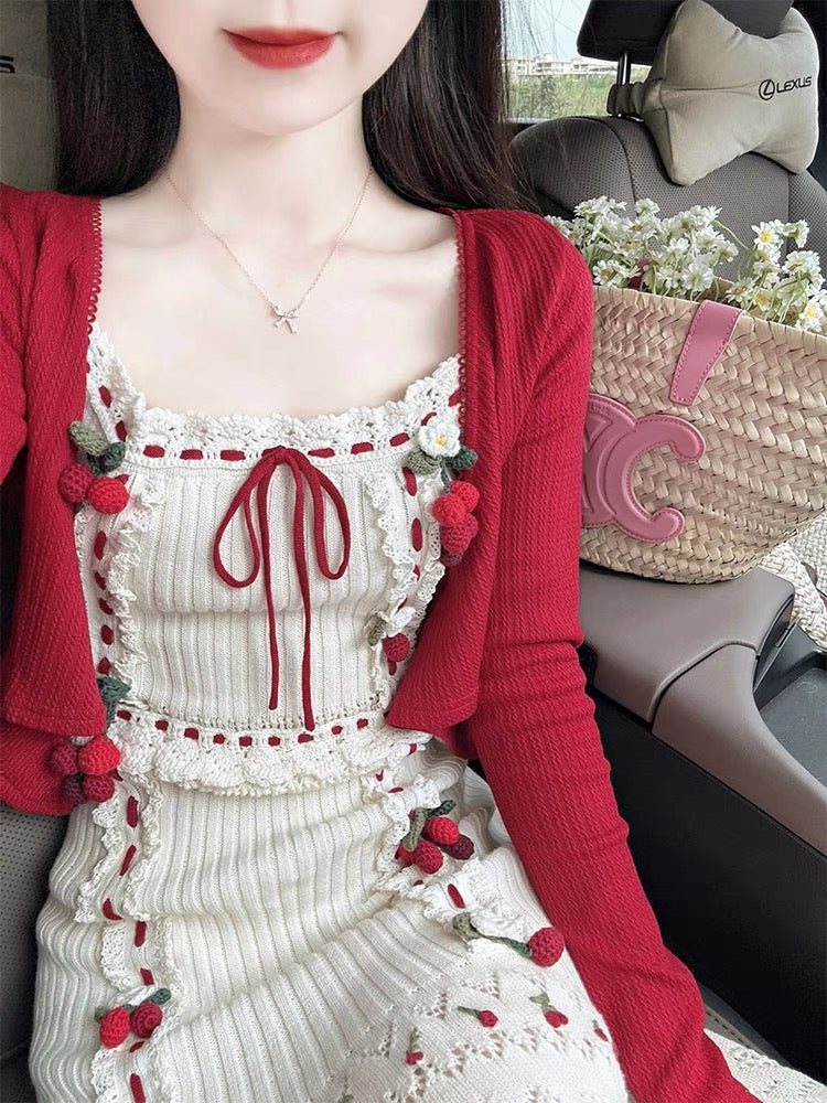 Early autumn wear suit 2023 women's new white knitted suspender dress with super high-end sense (Copy)