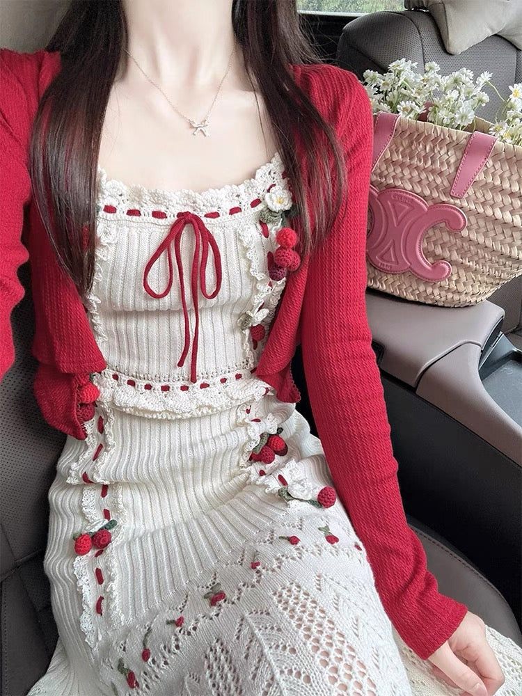 Early autumn wear suit 2023 women's new white knitted suspender dress with super high-end sense (Copy)