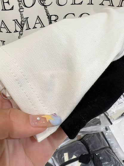 Pure cotton right shoulder round neck white short-sleeved T-shirt for women summer 2024 new style bow letter print slim fit top