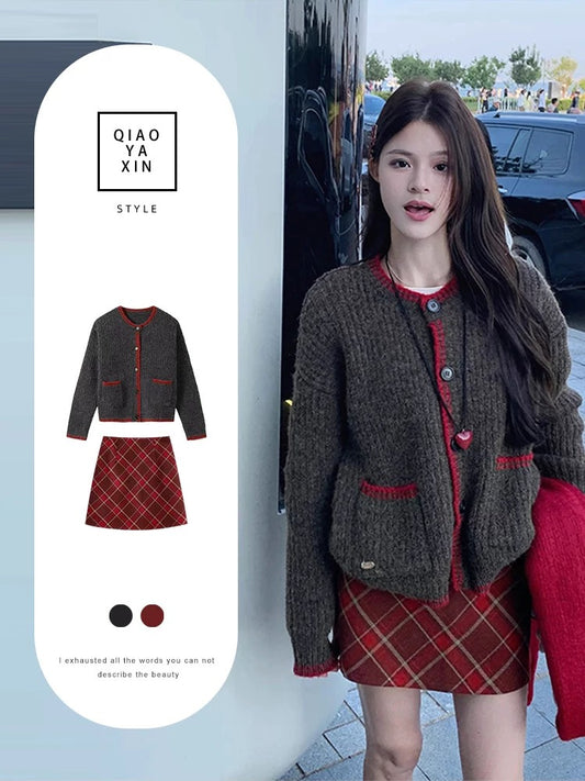Xiao Xiangfeng high-end red sweater suit dress children 2025 a complete set of early autumn temperament ootd wear