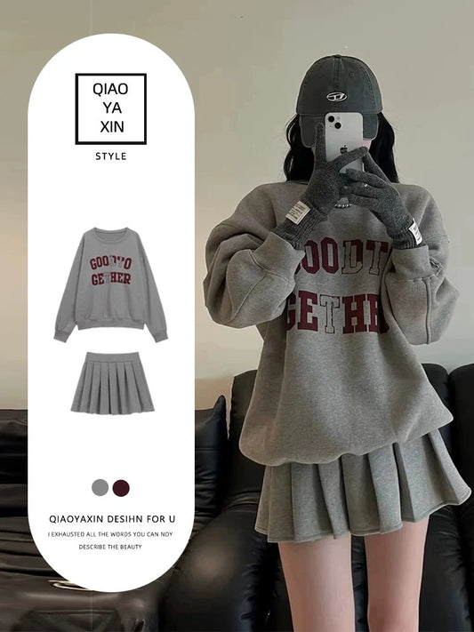 Korean style with 2025 a complete set of early autumn clothes high-end wear sweater dress college petite suit skirt