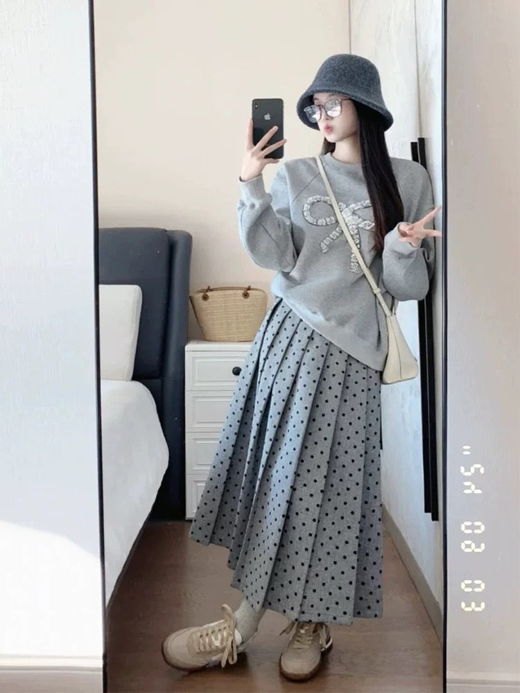 Korean style matching 2025 a complete set of early autumn popular wear high-end dress female small Chanel style sweater suit skirt