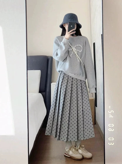 Korean style matching 2025 a complete set of early autumn popular wear high-end dress female small Chanel style sweater suit skirt