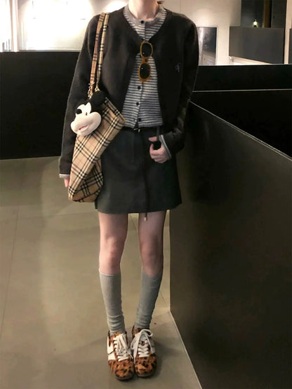 Miu series college style gray dress female 2025 new Korean style early autumn popular super hot wear a complete set