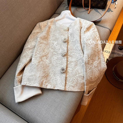 2025 early autumn new fashion all-match round neck different button long sleeve jacket women's loose slimming tops