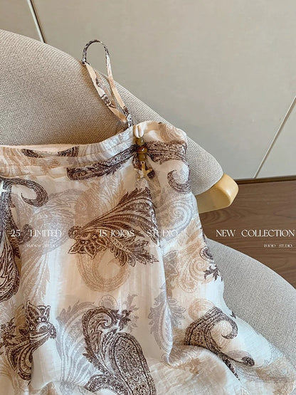 Bohemian cashew flower chiffon camisole for women summer thin style unique temperament niche holiday style sleeveless top