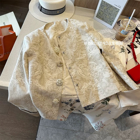 New arrival in autumn~New Chinese retro embroidered round neck short jacket with temperament and versatile national style Xiao Xiangxiang 2025 new style
