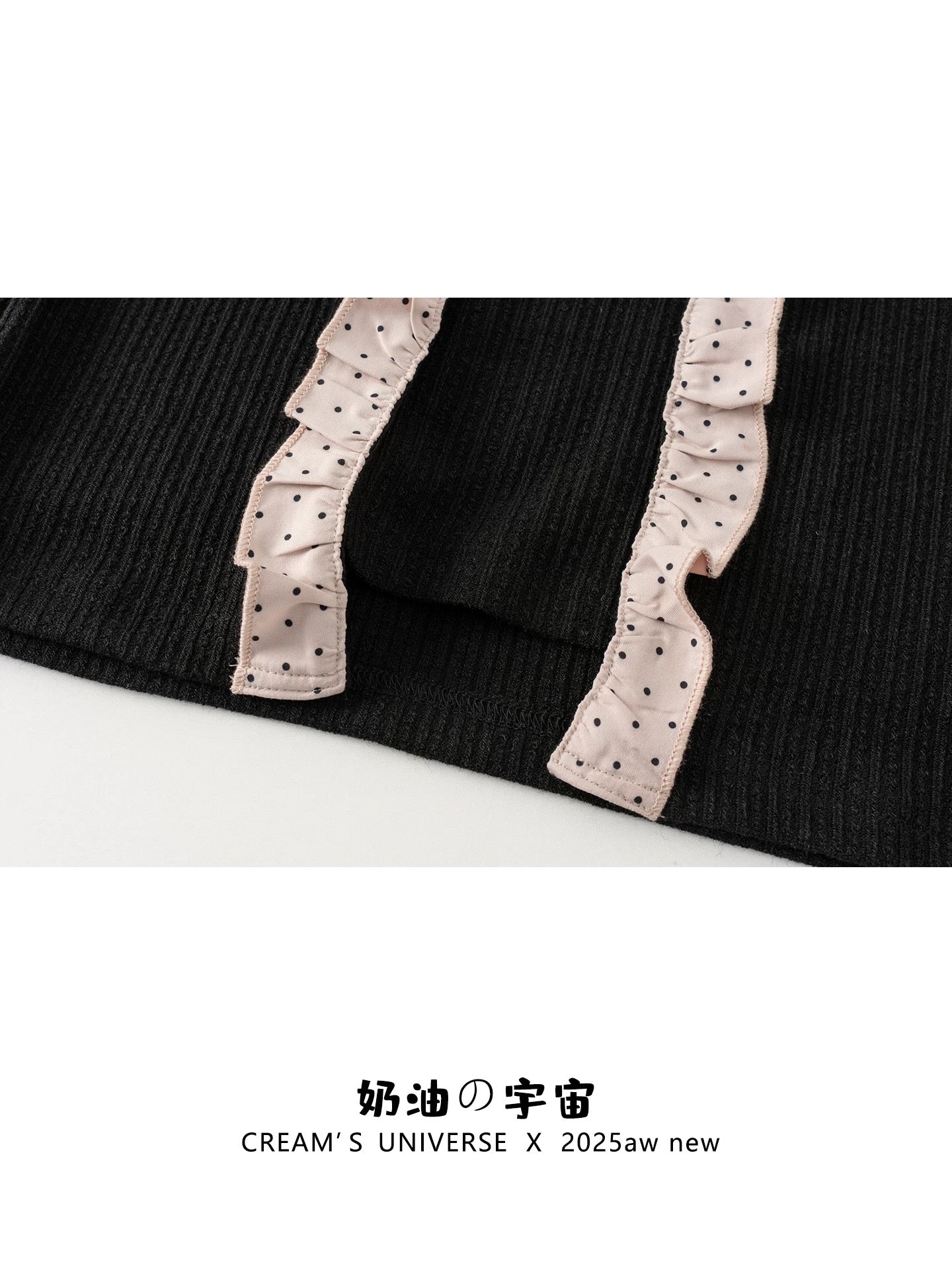 Creamy Universe: Polka Dot Bow Patchwork Faux Two-Piece Knit Long-Sleeved Women's Outfit - Slim Fit, Early Autumn Inner Layer