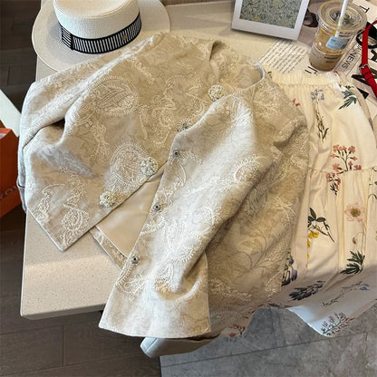 New arrival in autumn~New Chinese retro embroidered round neck short jacket with temperament and versatile national style Xiao Xiangxiang 2025 new style