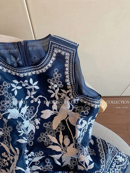 New Chinese style heavy embroidery organza vest women's summer fashionable foreign style high-end loose sleeveless top