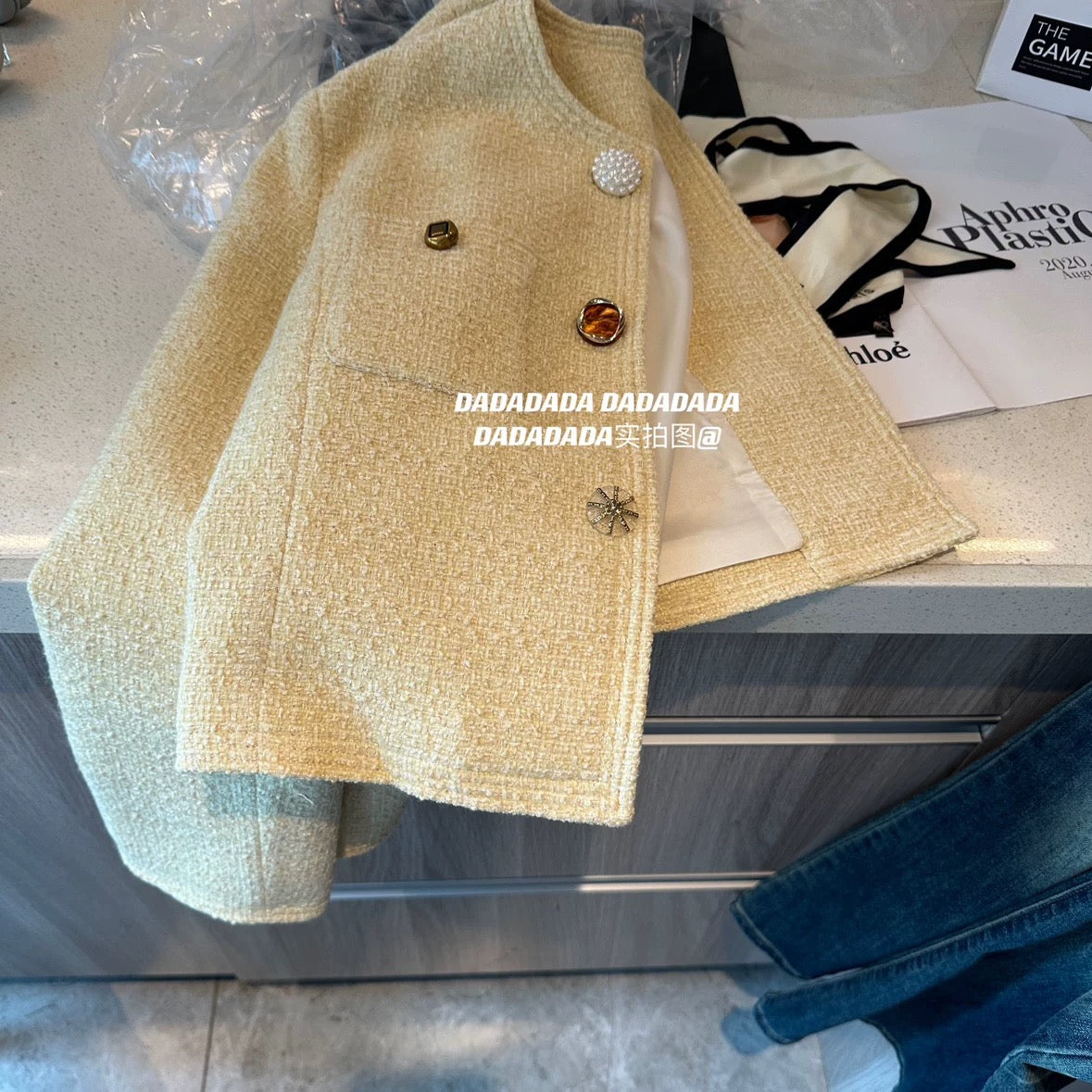 2025 early autumn new French chic yellow small fragrance style short jacket female high-end niche design long-sleeved top