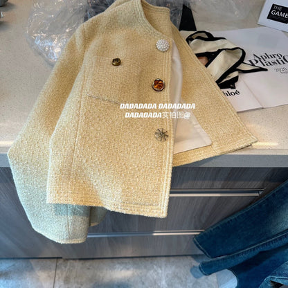 2025 early autumn new French chic yellow small fragrance style short jacket female high-end niche design long-sleeved top