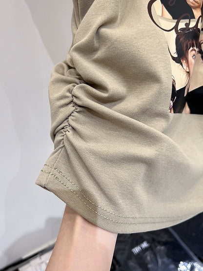 Xiaofei Sleeve pure cotton short-sleeved T-shirt for women summer 2024 new drawstring waist fashionable short sleeveless top for women trendy