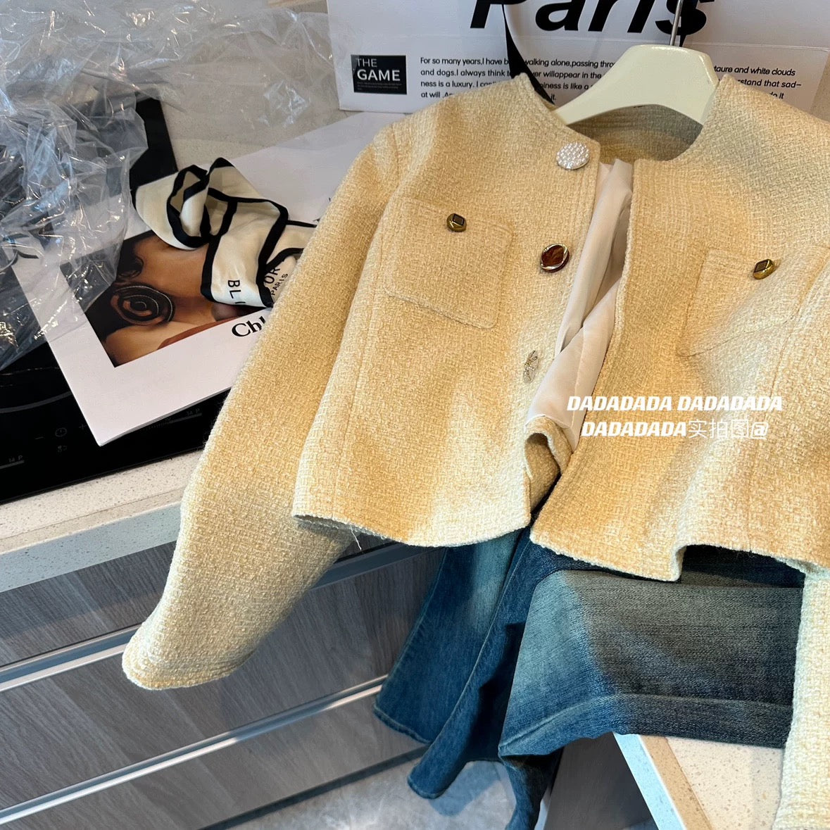 2025 early autumn new French chic yellow small fragrance style short jacket female high-end niche design long-sleeved top
