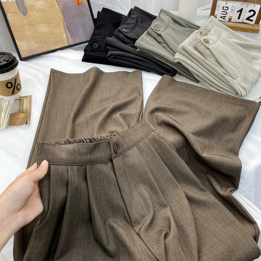 Retro Yamamoto high-grade drape pleated suit pants women's summer loose wide-leg versatile mopping casual straight trousers