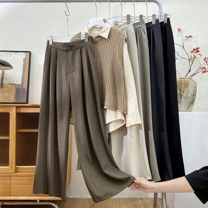 Retro Yamamoto high-grade drape pleated suit pants women's summer loose wide-leg versatile mopping casual straight trousers