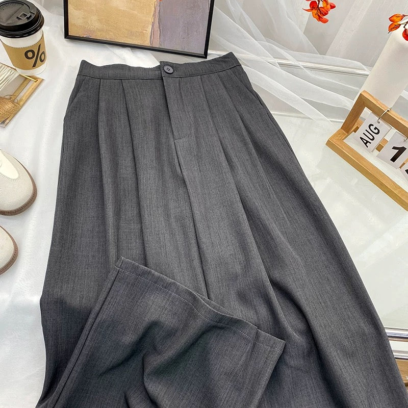 Retro Yamamoto high-grade drape pleated suit pants women's summer loose wide-leg versatile mopping casual straight trousers