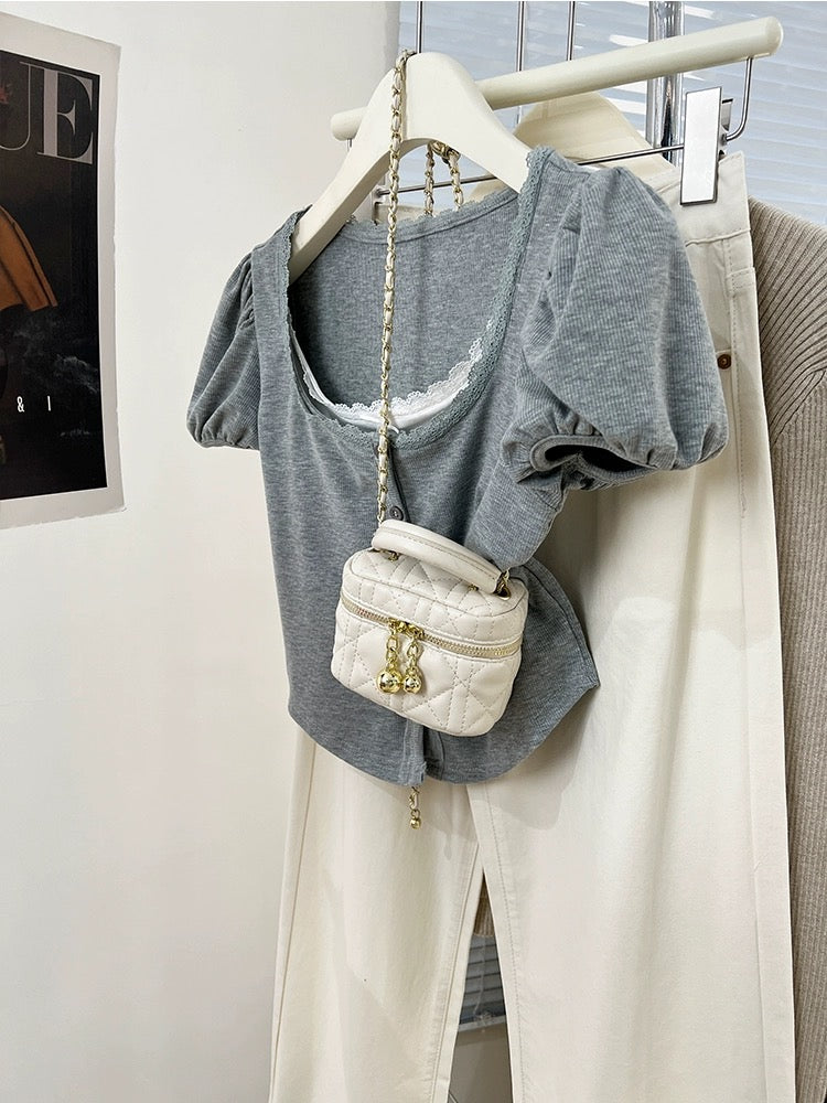 European fake two-piece lace short-sleeved T-shirt for women summer 2024 new design niche puff-sleeved short top