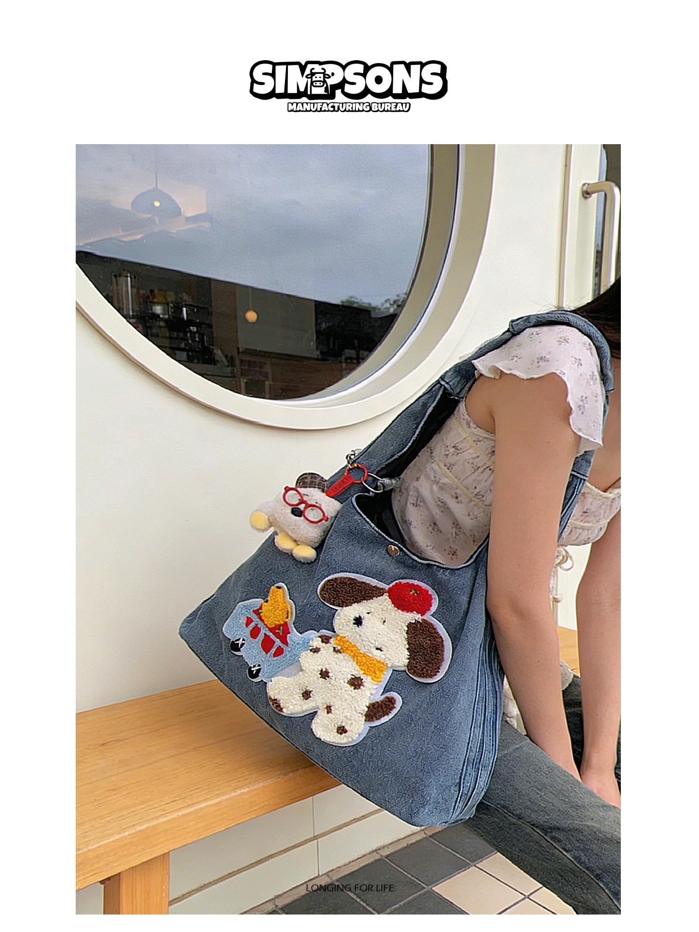 SIMS Original Spring/Summer Denim Shoulder Bag for Women, Cute Puppy Appliqué, Large Capacity, Commuter & Everyday Handbag Tote Bag