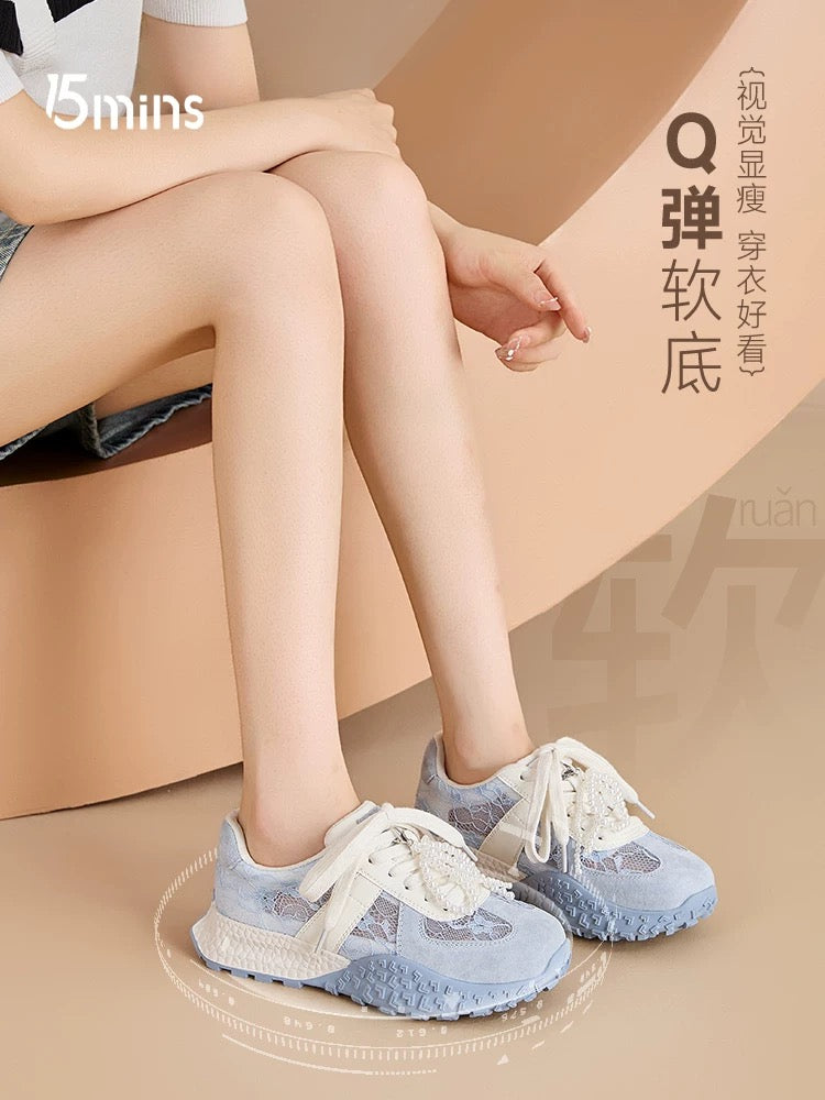 15mins blue Dexun shoes for women 2025 new summer lace breathable mesh shoes ballet shoes casual shoes