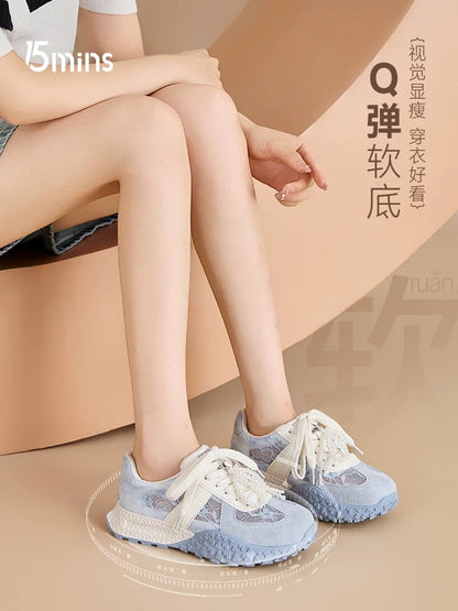 15mins blue Dexun shoes for women 2025 new summer lace breathable mesh shoes ballet shoes casual shoes