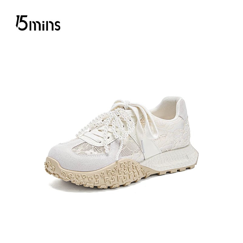 15mins blue Dexun shoes for women 2025 new summer lace breathable mesh shoes ballet shoes casual shoes
