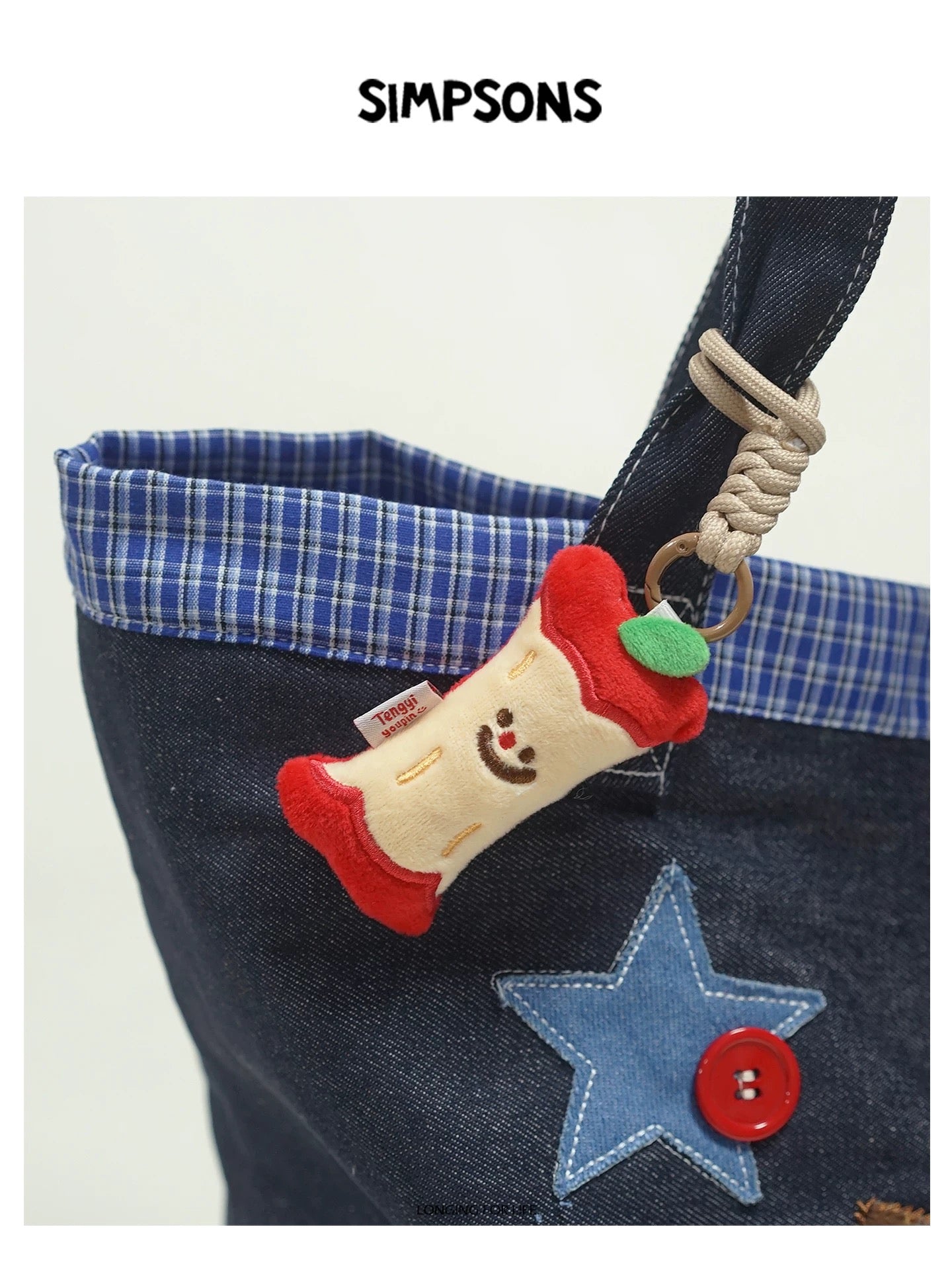 SIMS Original College Style Cartoon Apple Patchwork Tote Bag for Women, Large Capacity Shoulder Bag
