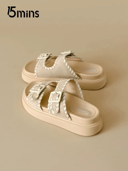 15mins Birkenstock flip flops women 2025 summer new thick sole slip-on sandals soft sole beach shoes