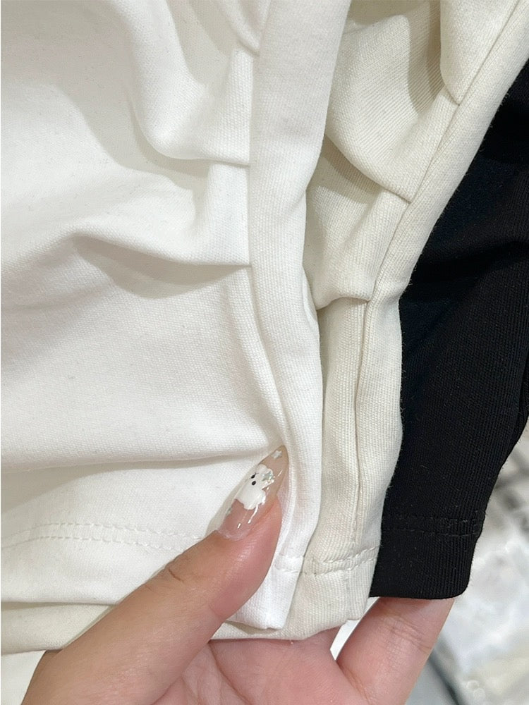 Designed ruffled small flying sleeve short-sleeved T-shirt for women summer 2024 new round neck pleated waist slimming top