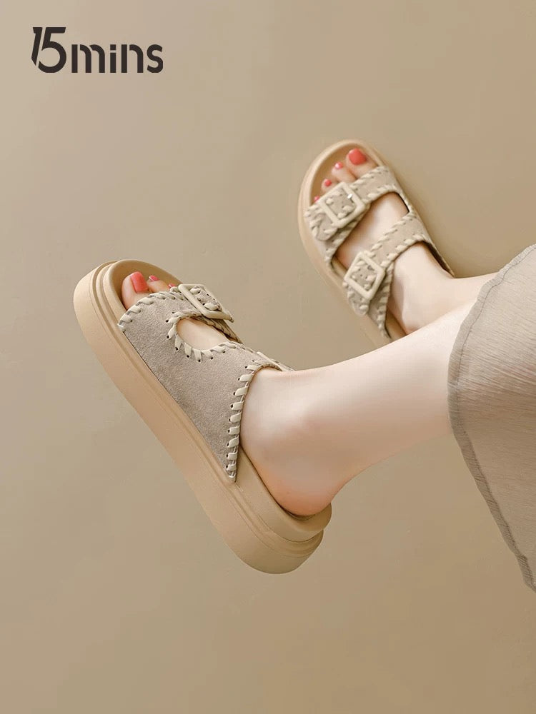 15mins Birkenstock flip flops women 2025 summer new thick sole slip-on sandals soft sole beach shoes