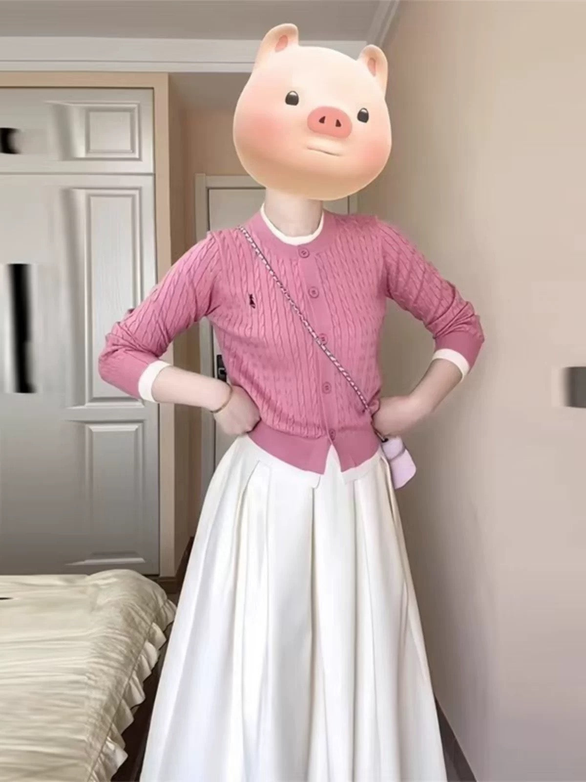 Korean style gentle pink knitted cardigan A-line long skirt two-piece set fashionable and age-reducing early autumn wear a complete set