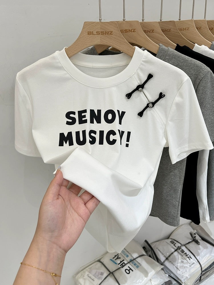 New Chinese style Chinese style disc buckle gray short-sleeved T-shirt for women summer 2024 new design slim short top trendy