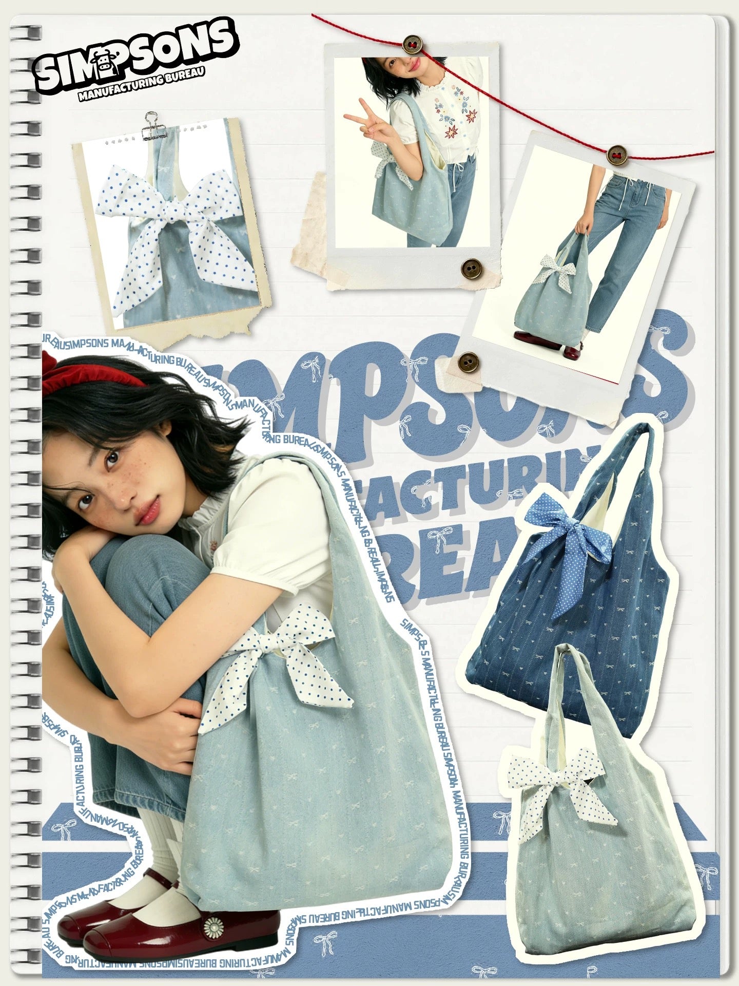 SIMS Original Bow Embroidery Spring/Summer Canvas Tote Bag for Women, Large Capacity, Commuter/Student Shoulder Handbag