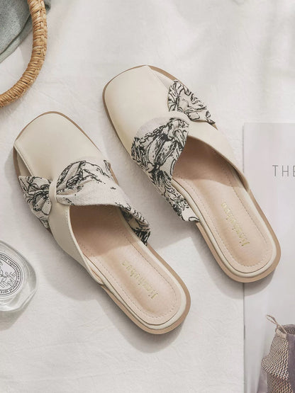 Sheepskin version ~ Evening wind gentle no heel lazy one-step flat French temperament closed head half slippers women summer