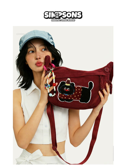 SIMP crossbody dumpling bag, cute and large capacity, cartoon-shaped charm, stylish and versatile canvas bag for travel and commuting.