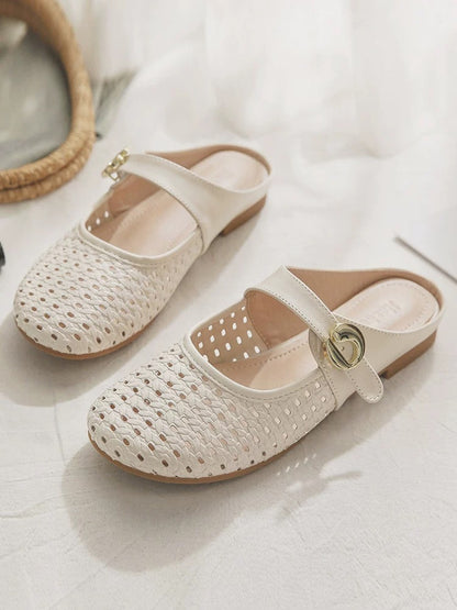 Sheepskin version~ One-step lazy hollow French style flat-bottomed half-slippers with skirt for women to wear outside in summer