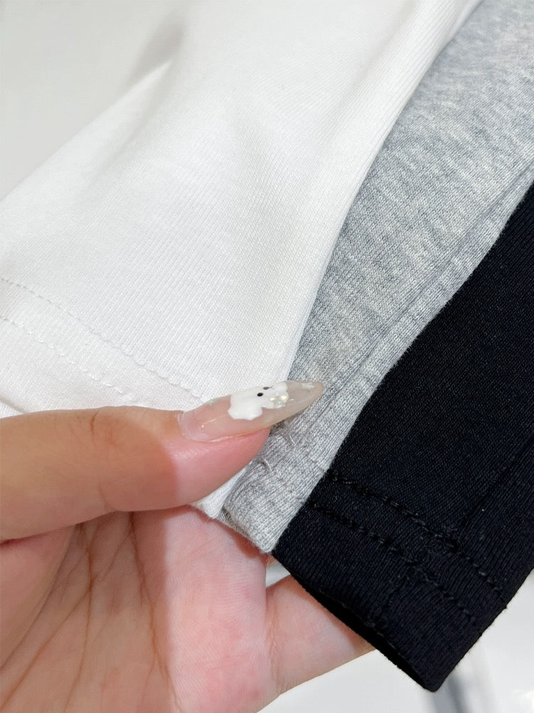 Pure cotton printed gray right shoulder short-sleeved T-shirt for women summer 2024 new design bow slim fit trendy top