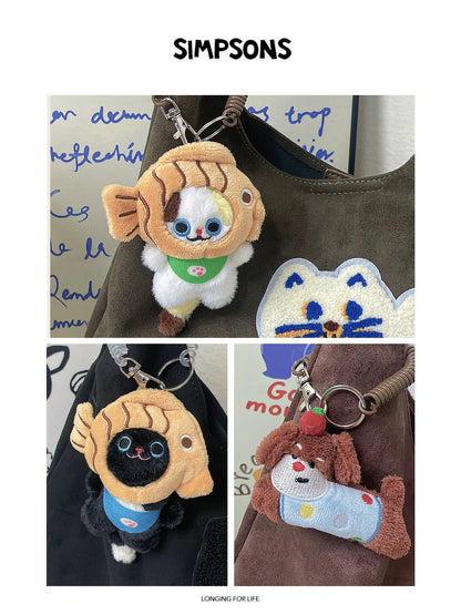 SIMS suede stylish and versatile travel/commuting bag, large capacity shoulder bag, tote bag with cute cartoon design and charm.