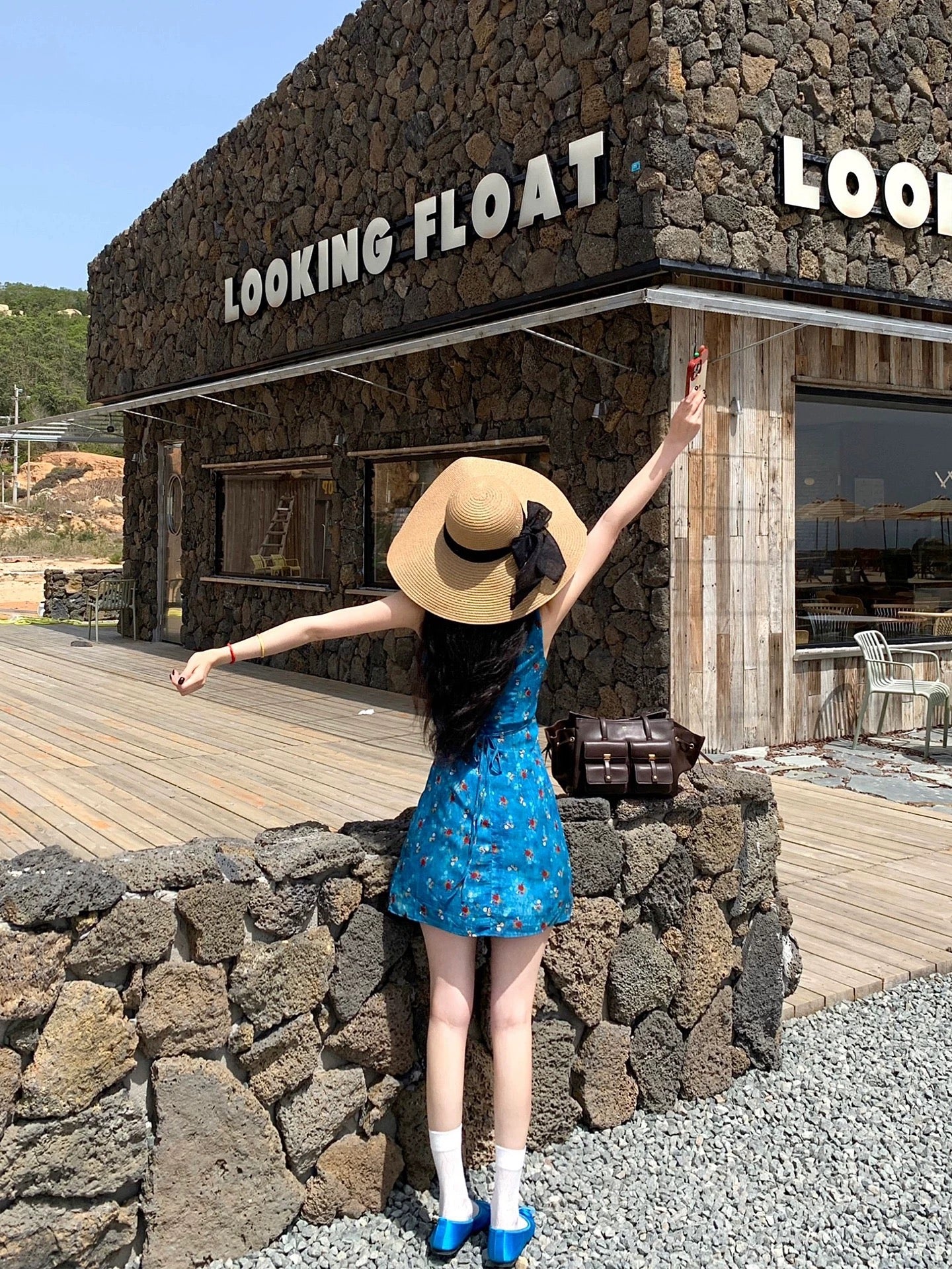Summer very beautiful skirt female travel holiday style blue sleeveless V-neck floral vest dress small