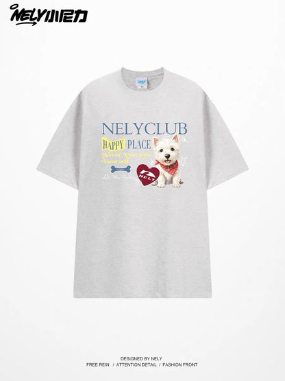 Westie Puppy Letter-Print Short-Sleeve T-Shirt – Unisex, Loose, Slimming, Versatile Casual Crew-Neck Top