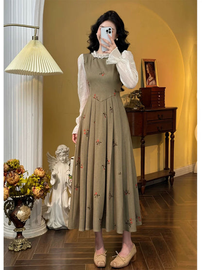 Mrs. Xiao [Xifu Begonia] French retro Hong Kong style suspender skirt fake two-piece dress for women to slim down the waist in summer