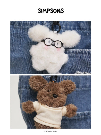 SIMS Casual Style Original Denim Tote Bag for Women, Large Capacity, Cartoon Bear Decoration, Shoulder Bag, Commuter Bag