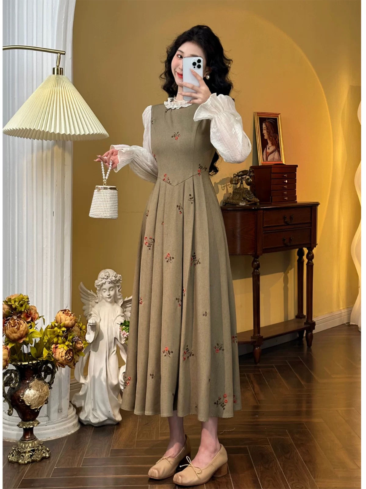 Mrs. Xiao [Xifu Begonia] French retro Hong Kong style suspender skirt fake two-piece dress for women to slim down the waist in summer