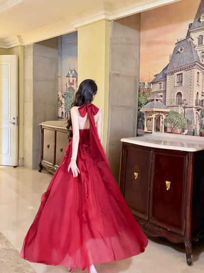 Good Job! 【Rose Moon Shadow】French-style ruffled red halter neck dress, a unique and elegant princess dress.