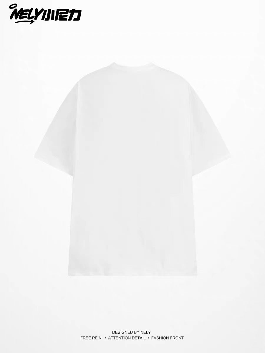 Unisex Summer Loose-Fit Crew-Neck T-Shirt with Hand-Drawn Colorful Fruit Print – Casual, Unique Design