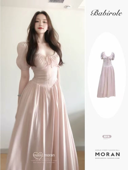 French-style gentle pink dress for women, summer 2025 new style, youthful and beautiful, elegant and pure long dress for petite women.