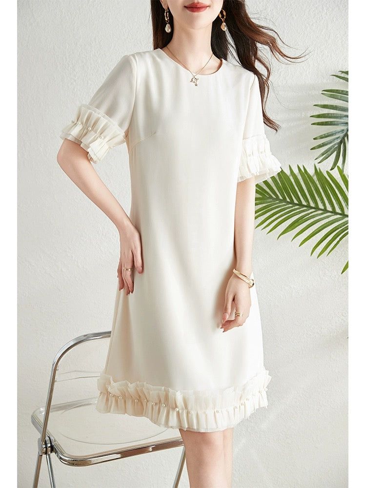 French contrasting color small fragrant dress for women summer 2024 new style splicing design elegant temperament slim a-line skirt