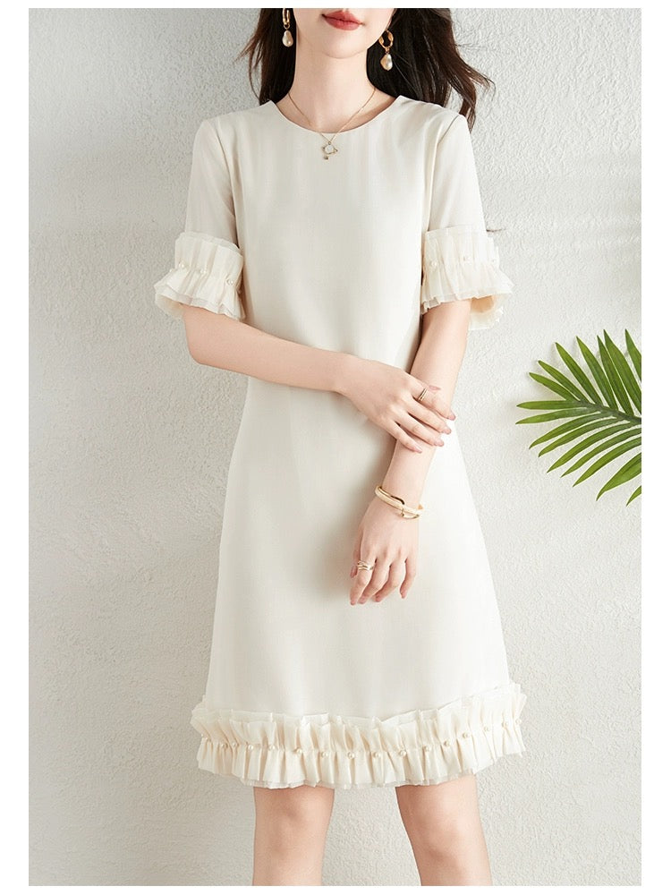 French contrasting color small fragrant dress for women summer 2024 new style splicing design elegant temperament slim a-line skirt
